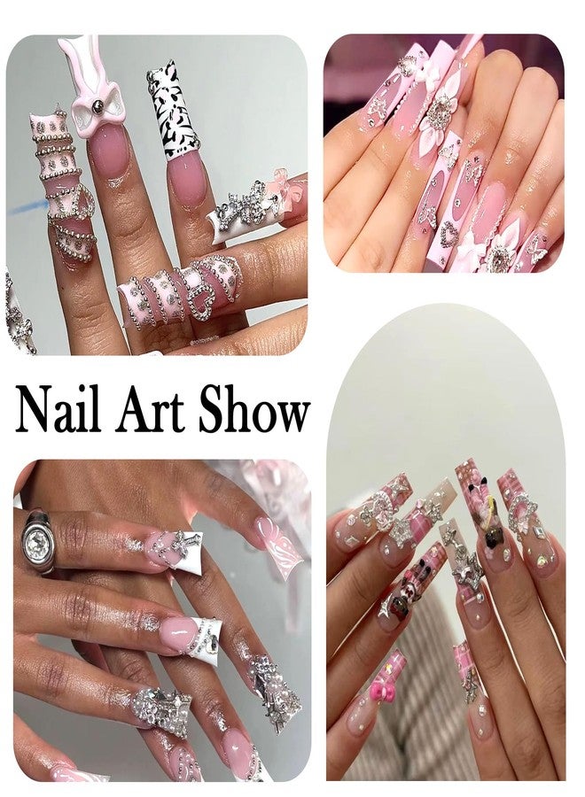 لازا مجموعة لازا من 50 قطعة من زينة الأظافر المصنوعة من سبيكة Y2k، تتضمن أحجار الراين ثلاثية الأبعاد على شكل قلب ونجمة وفراشة وزهور التوليب وقوس وردي كرزي، بالإضافة إلى إكسسوارات تزيين الأظافر بأحجار الراين الكريستالية اللامعة. - Image 5